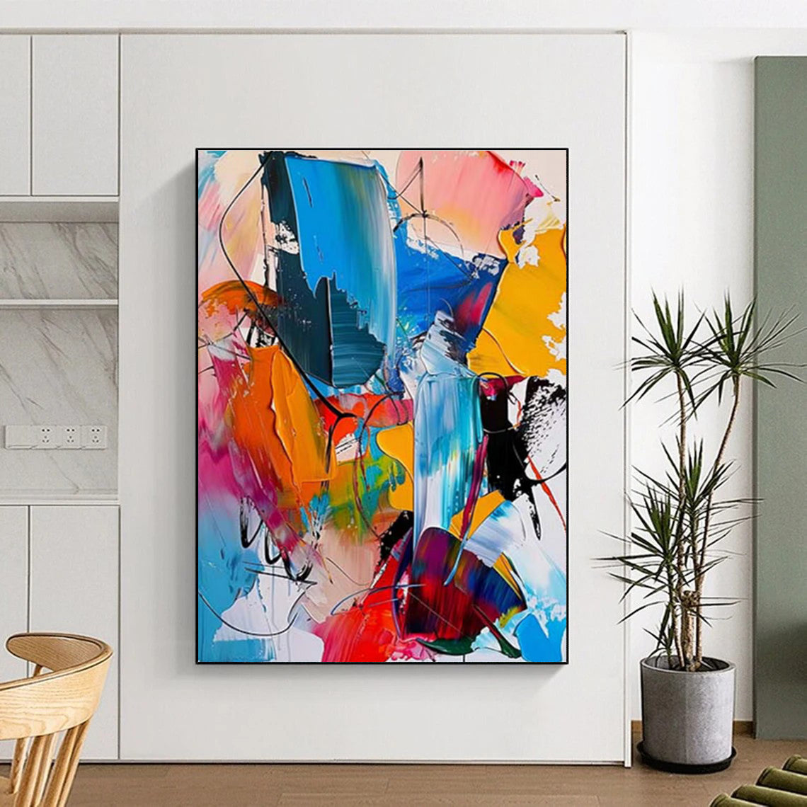 Handmade Art Multicolor Gestural Abstract, Minimalist Canvas Art HS364