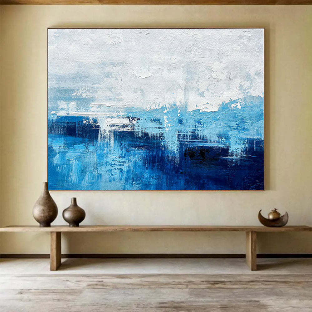 Large Size Blue and White Abstract Seaside Abstract Painting WB069