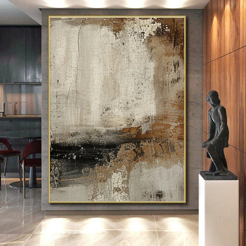 Modern Art Acrylic with Beige, Brown, Black and Gray Colors, Textured Abstract Theme HS489