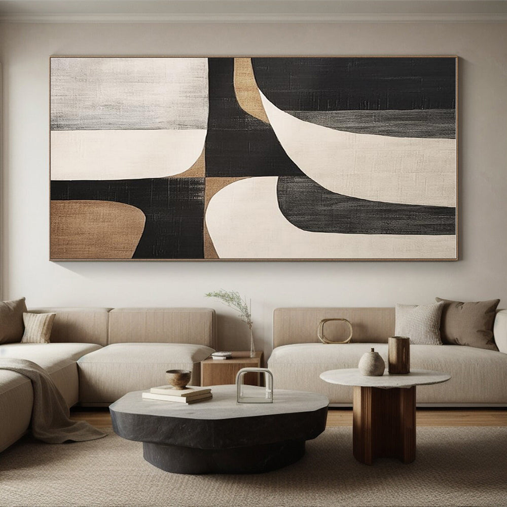 Acrylic Modern Art Paintings Black, Beige, and Gray Geometric Abstract Art HS764