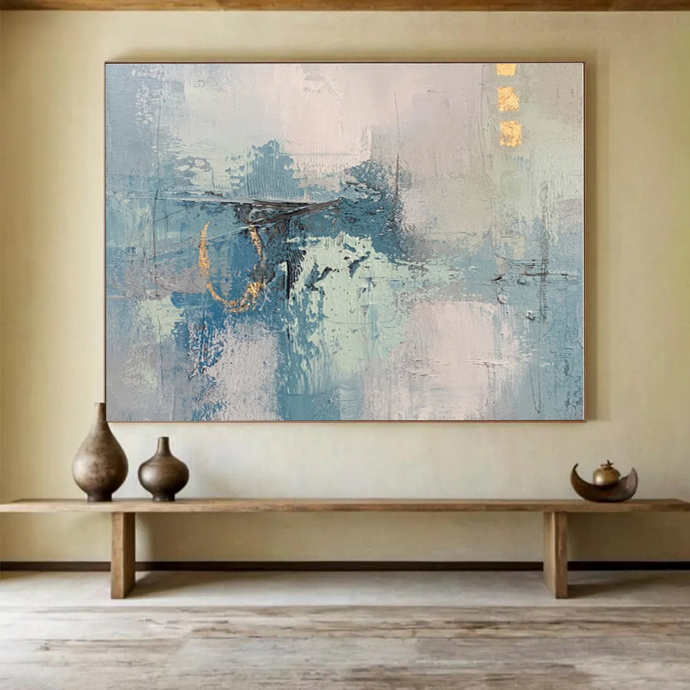 Huge Size Blue, Gray and Gold Abstract Textured Painting WB133