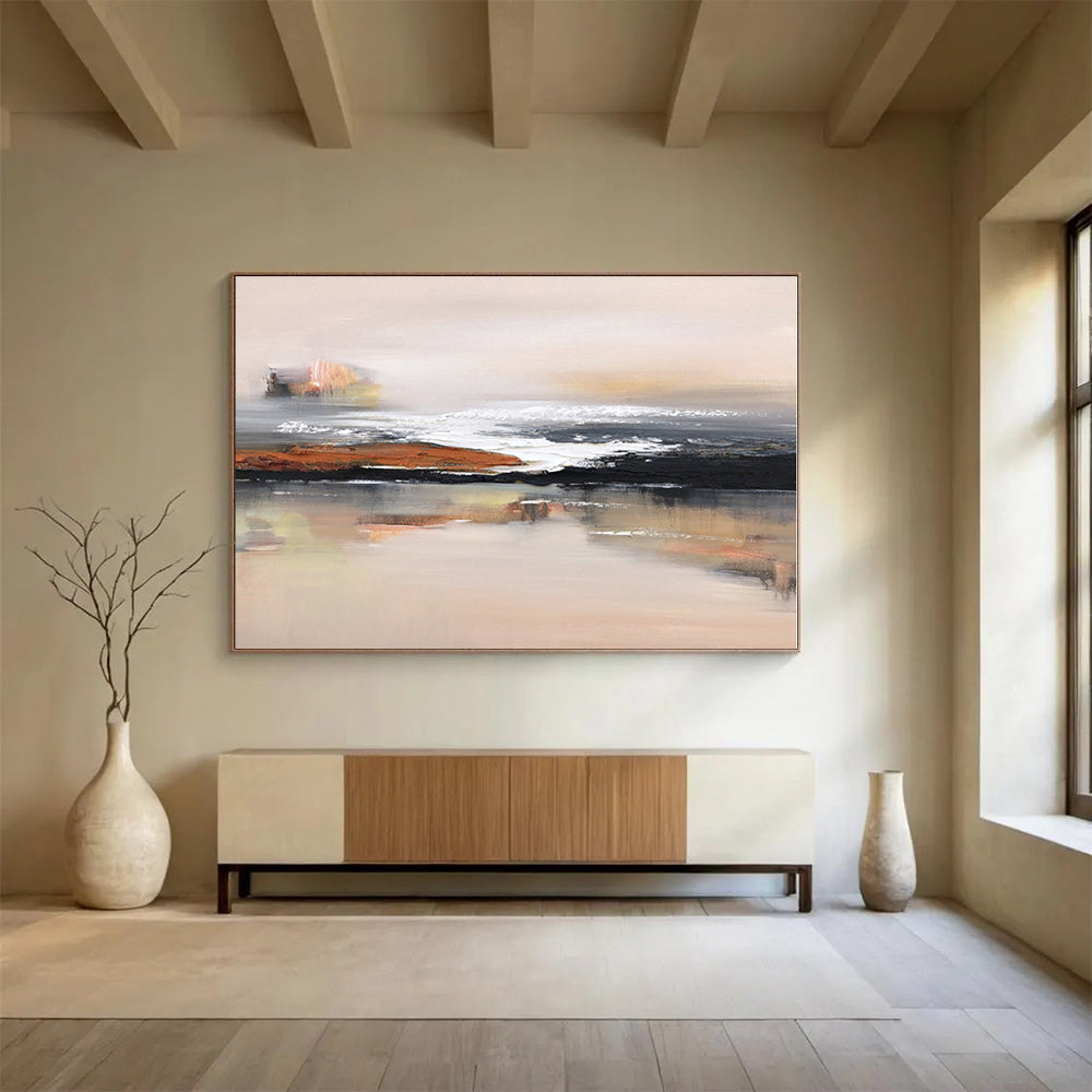 Huge Size Beige, Brown and Black Abstract Landscape Painting WB157