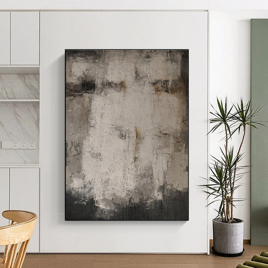 Unique Abstract Art Gray Textured Abstract, Large Contemporary Wall Art HS318