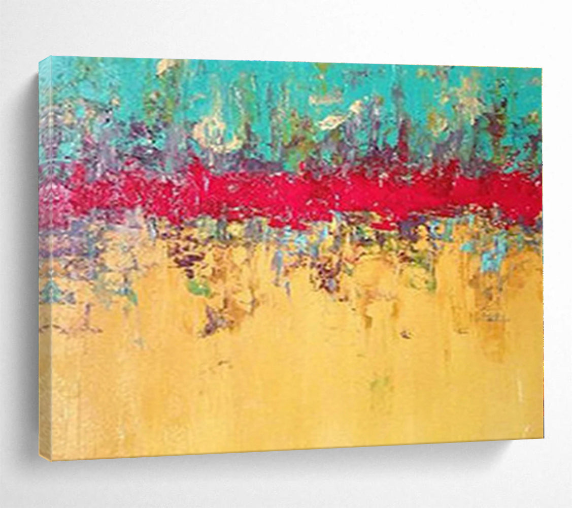 Huge Size Turquoise, Red and Yellow Abstract Textured Painting WB097