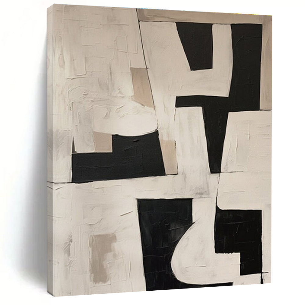 Acrylic Modern Art Paintings Black, White, and Beige Geometric Abstract Art HS759