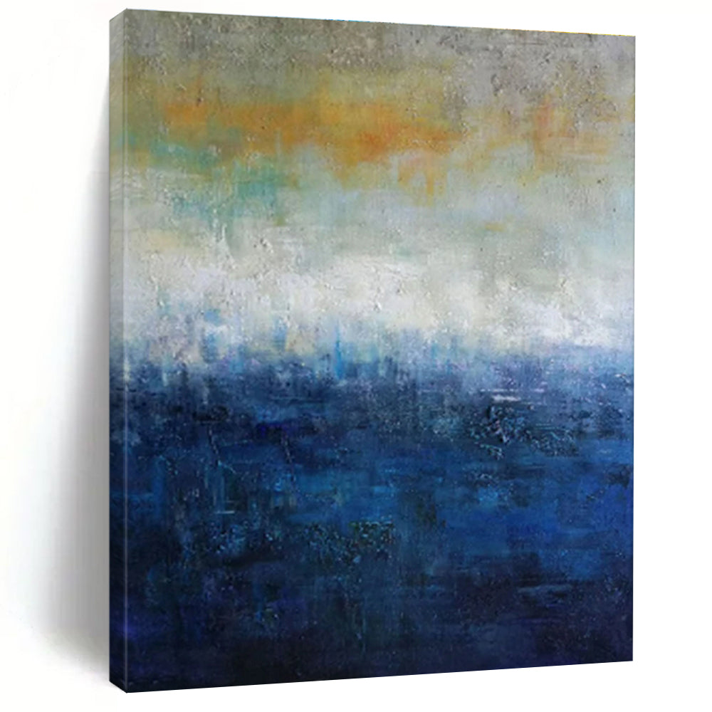 Acrylic Modern Art Paintings Blue, Orange, and Neutral Abstract Landscape HS604