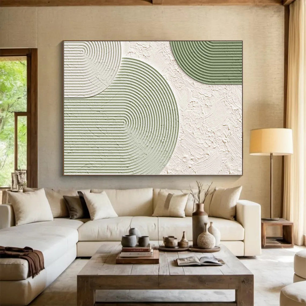 Large Size Green and White Abstract Geometric Shape Painting For Sale HS074