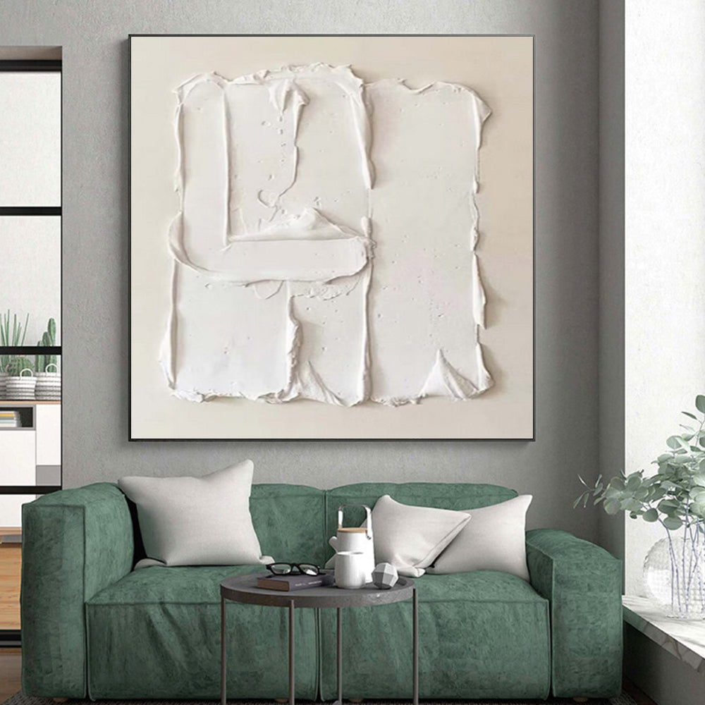 Unique Abstract Art White Textured Abstract, Large Contemporary Wall Art HS326