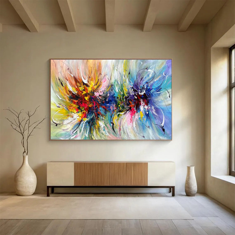 Contemporary Abstract Art: Multicolor Explosive Floral Abstract Painting WB344