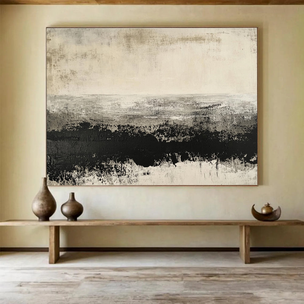 Horizontal Gray Textured Landscape Abstract Painting WB259