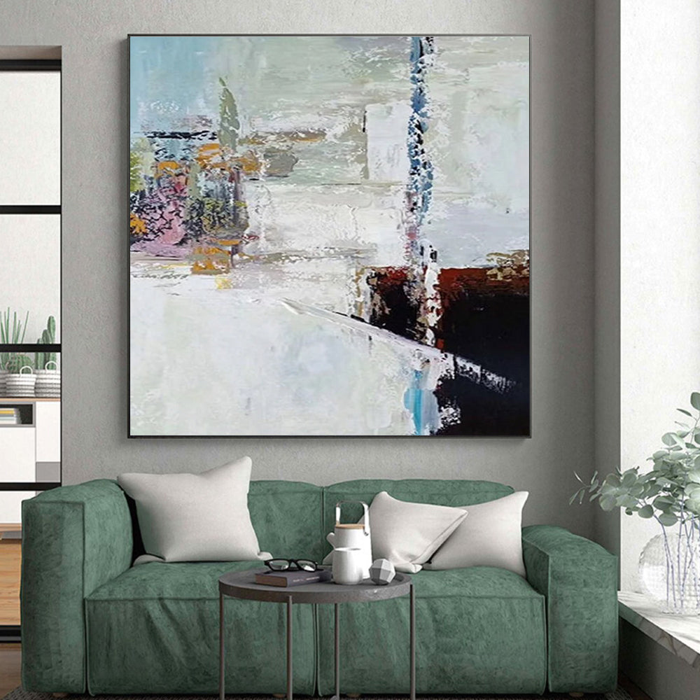 Unique Abstract Art White, Black & Pastel Multilayered, Acrylic Modern Art Painting HS214