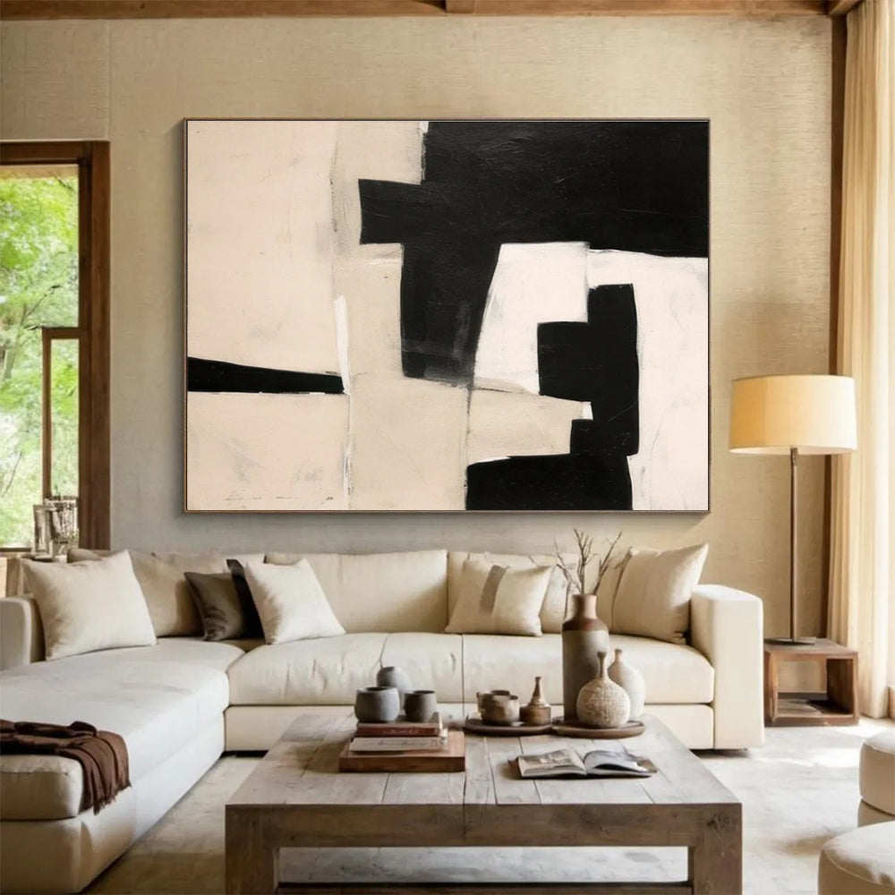 Oversized Canvas Art Black and White Abstract Geometric Painting WB202