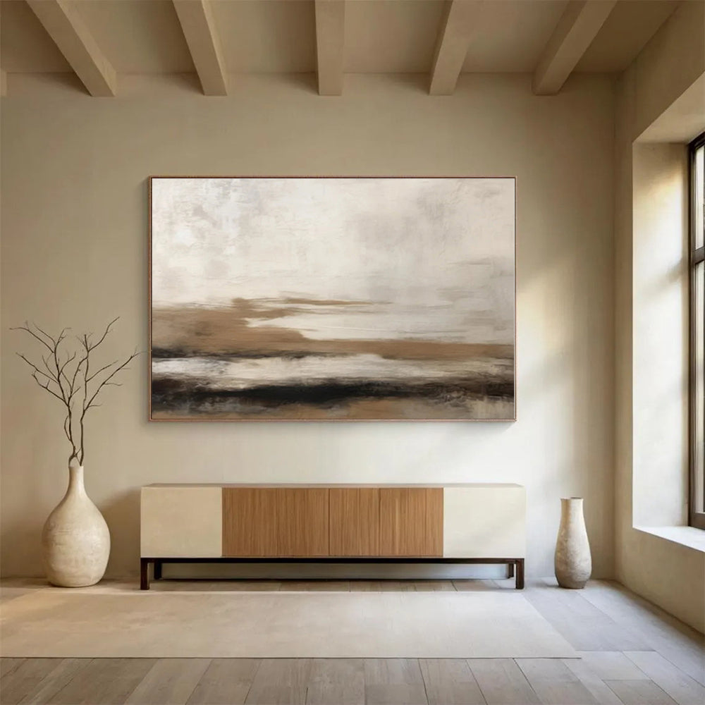 Huge Size Beige, Brown and White Abstract Landscape Painting WB088