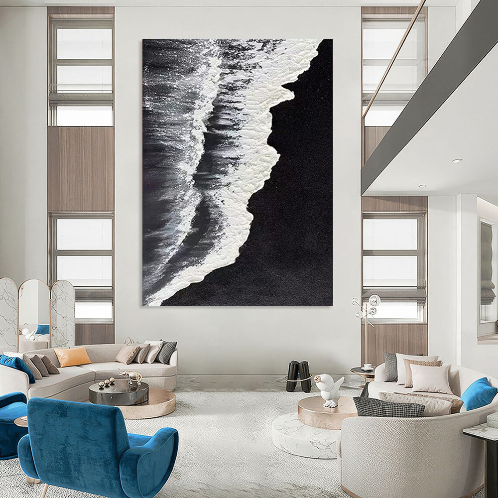 Black, White Abstract Seascape Art For Bathroom and Coastal-Themed Bedroom WS418