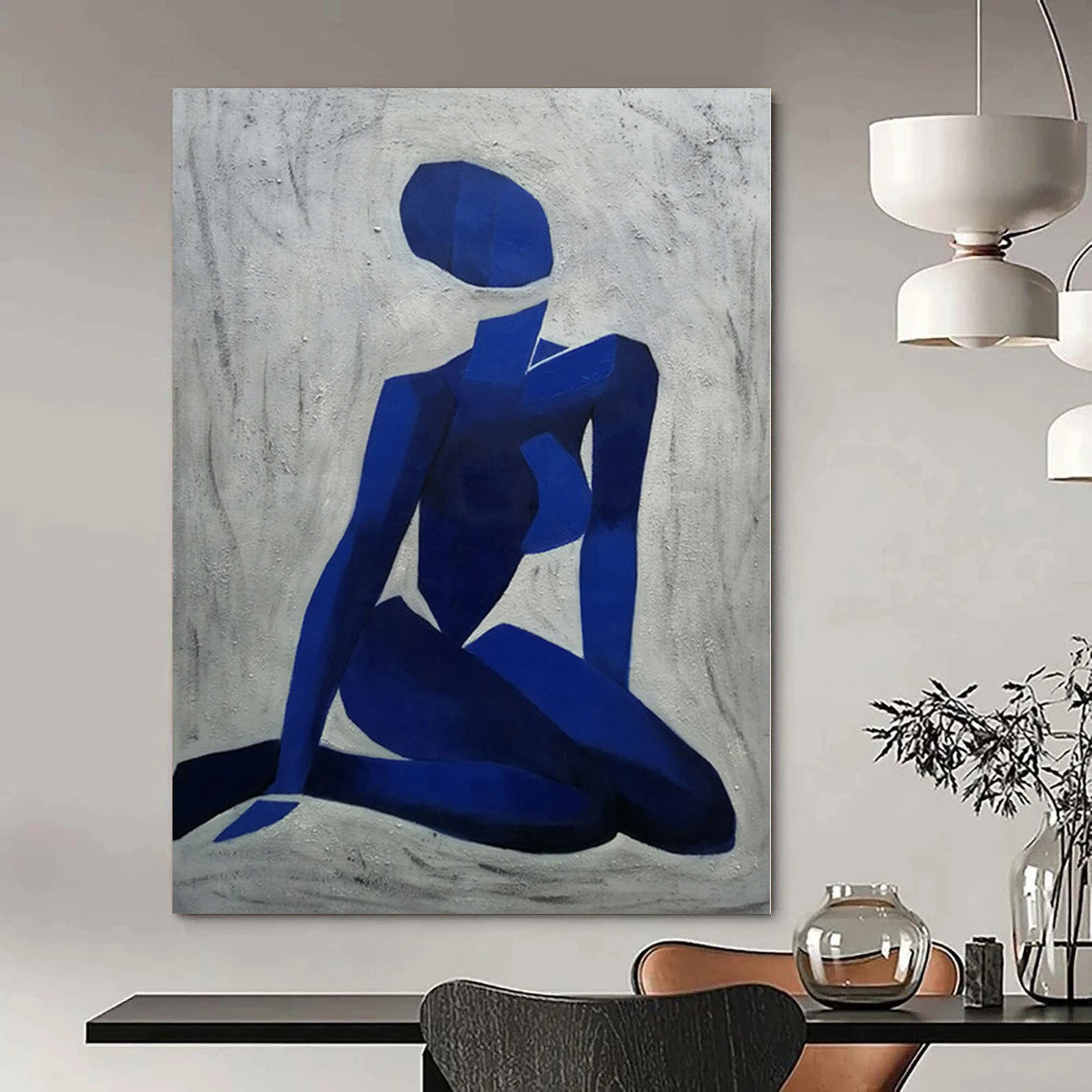 Blue, White Abstract Figurative Art For Bedroom and Art Studio WS426