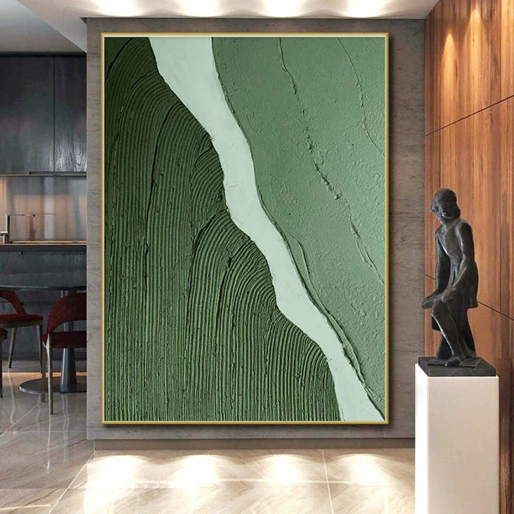 Handmade Art Green Textured Abstract Wave-Like Art, Large Contemporary Wall Art HS543