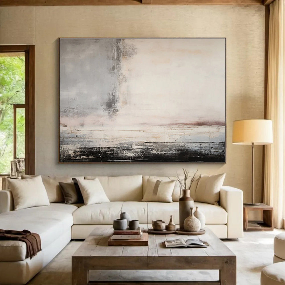 Gray, Beige, Black Abstract Textured Landscape Acrylic Painting WB023