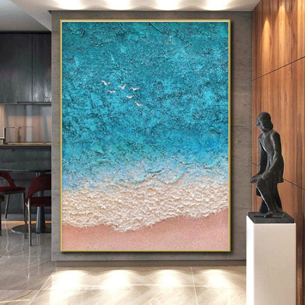 Oversized Abstract Wall Art with Gray, Beige and Blue Colors, Textured Abstract Theme HS497