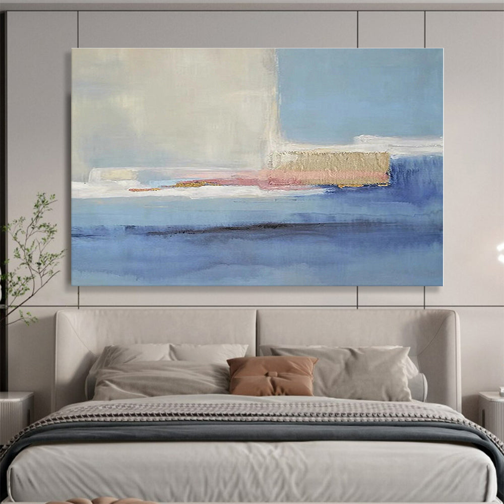 Big Size Blue, Beige and Pink Abstract Minimalist Painting WB098