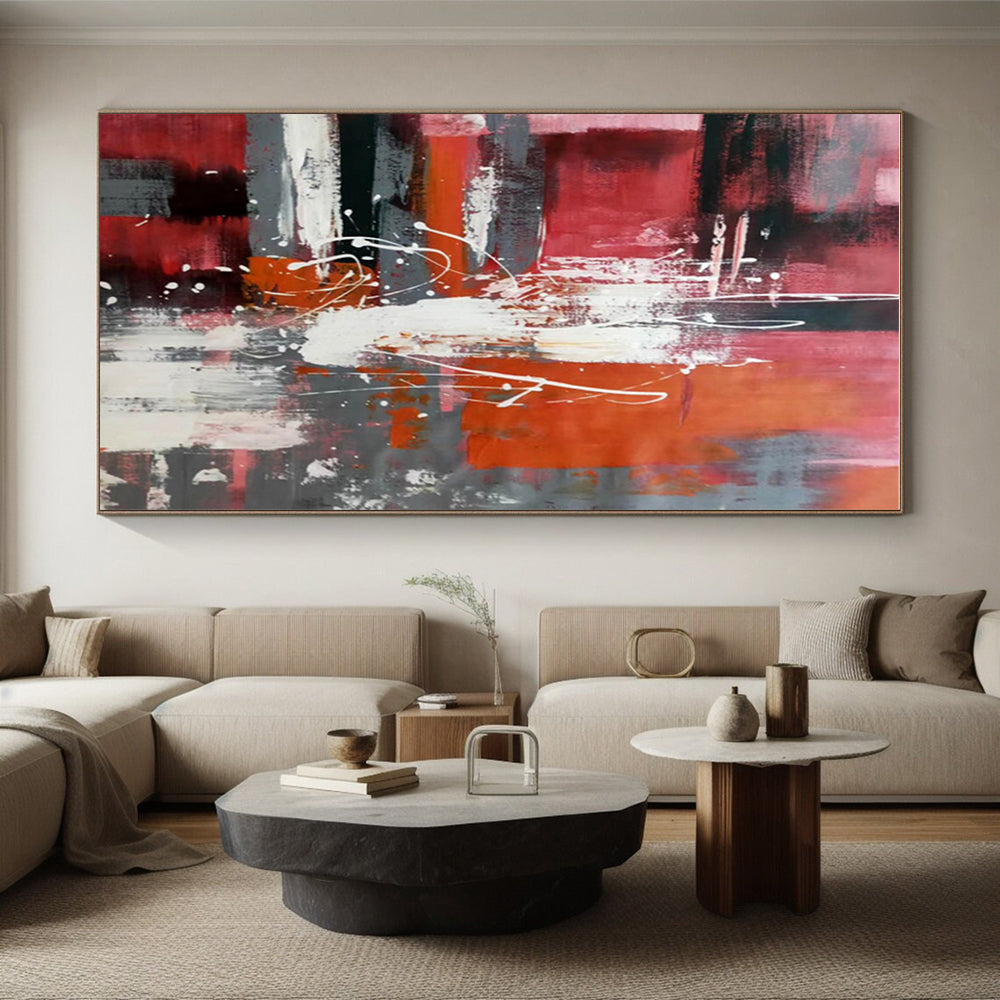 Oversized Abstract Wall Art Red, Orange & Gray Energetic Abstract Art HS400