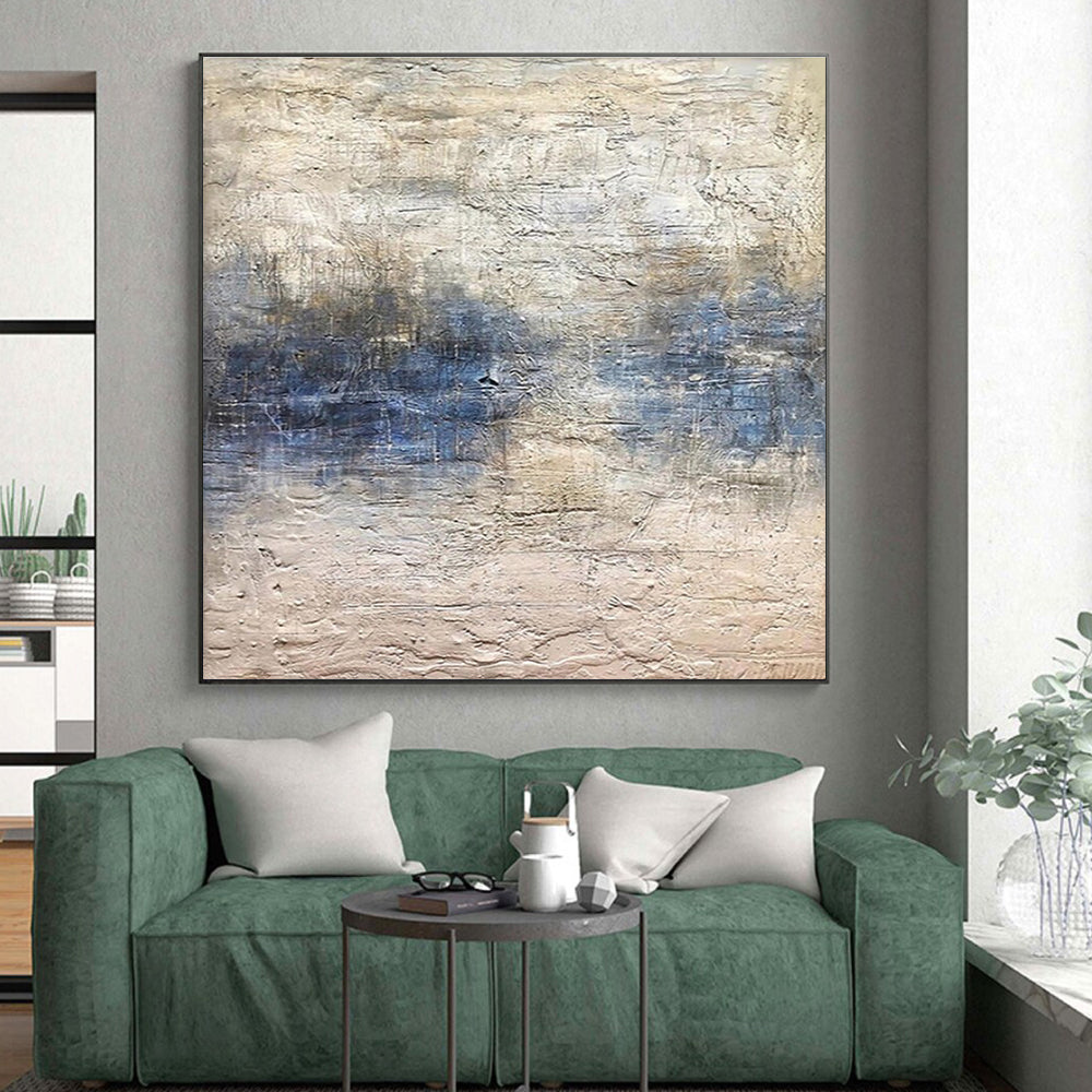 Unique Abstract Art Beige, Pink, and Blue Textured Abstract Art HS628