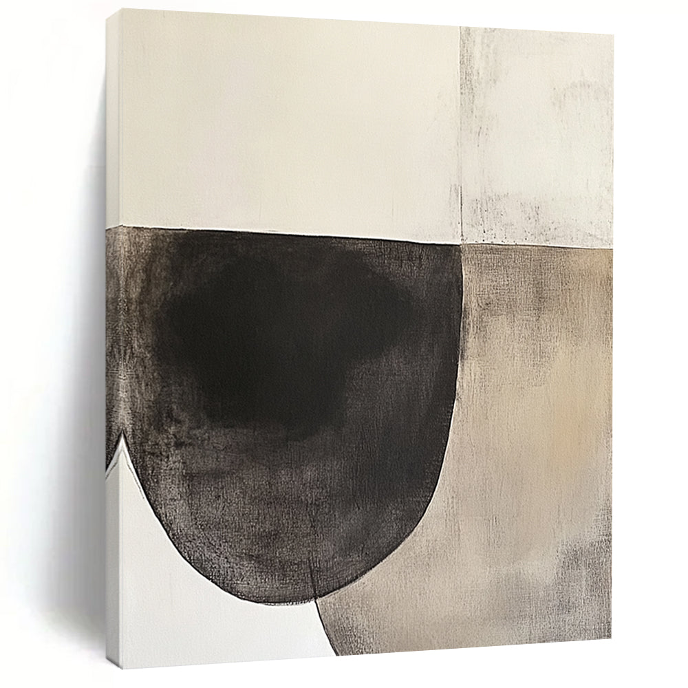 Oversized Abstract Wall Art Black, White, and Beige Abstract Organic Shape Painting For Sale HS156