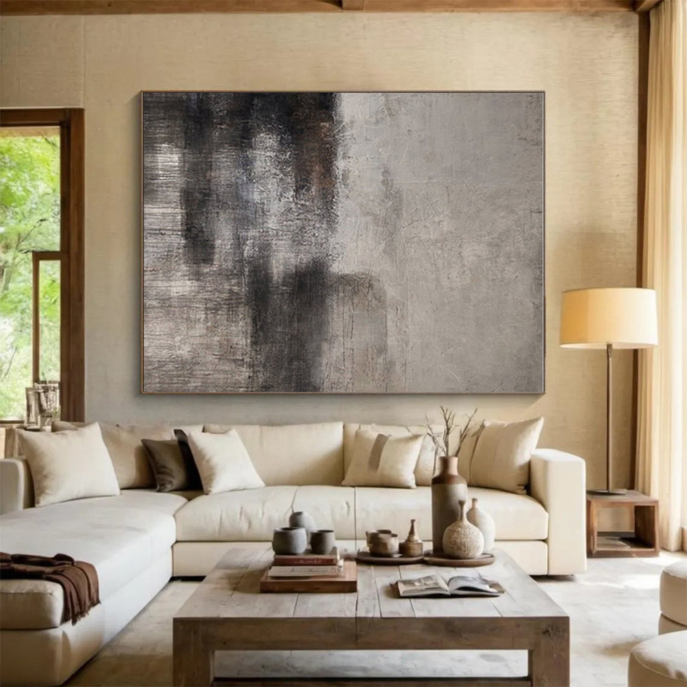 Unique Abstract Art Gray & Black Textured Abstract, Large Contemporary Wall Art HS309