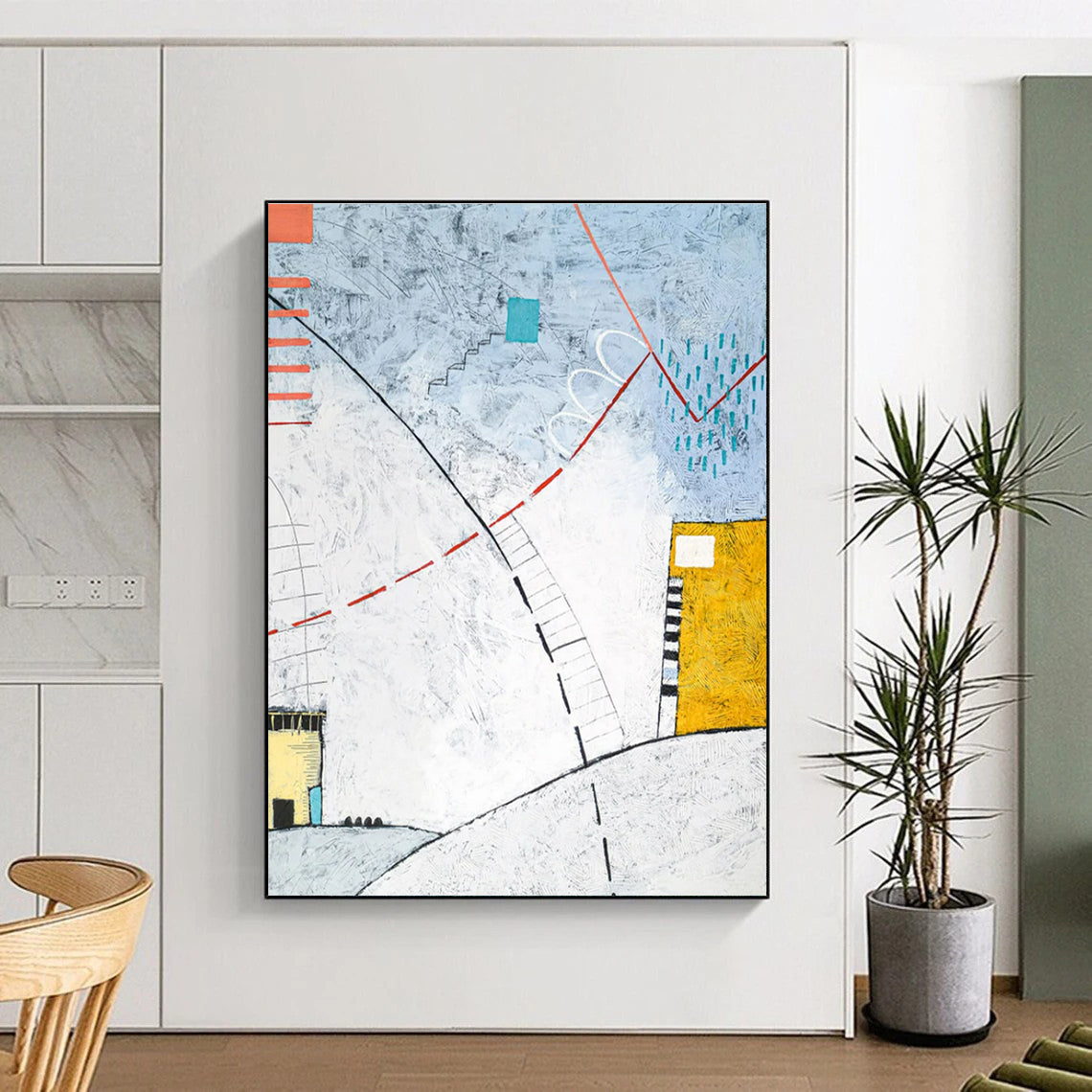 Hand Painted Art Multicolor Geometric Abstract Painting On Canvas HS821