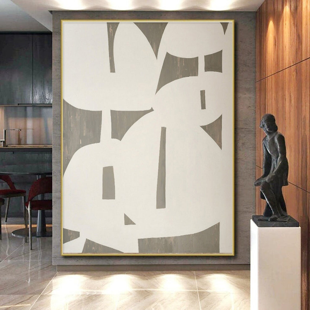 Modern Art Acrylic White and Gray Geometric Abstract Art HS639