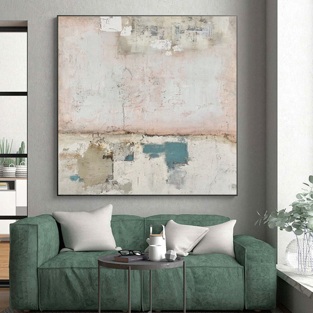 Hand-Painted Pink & Blue Textured Abstract, Acrylic Modern Art Painting HS307