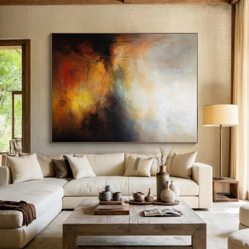 Handmade Art Orange, Yellow, and Black Textured Abstract Painting On Canvas HS808