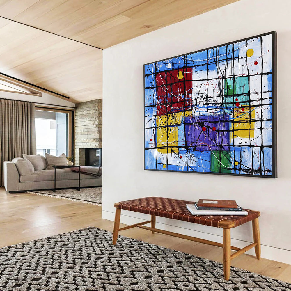 Oversized Canvas Art in Multicolor Geometric Abstract Style WB247