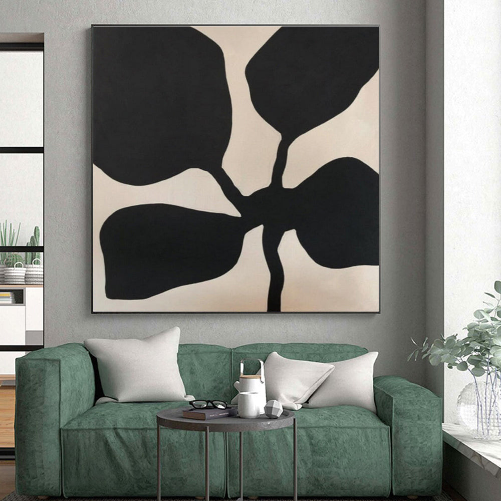 Hand Painted Art Black and Beige Floral Abstract Art HS641