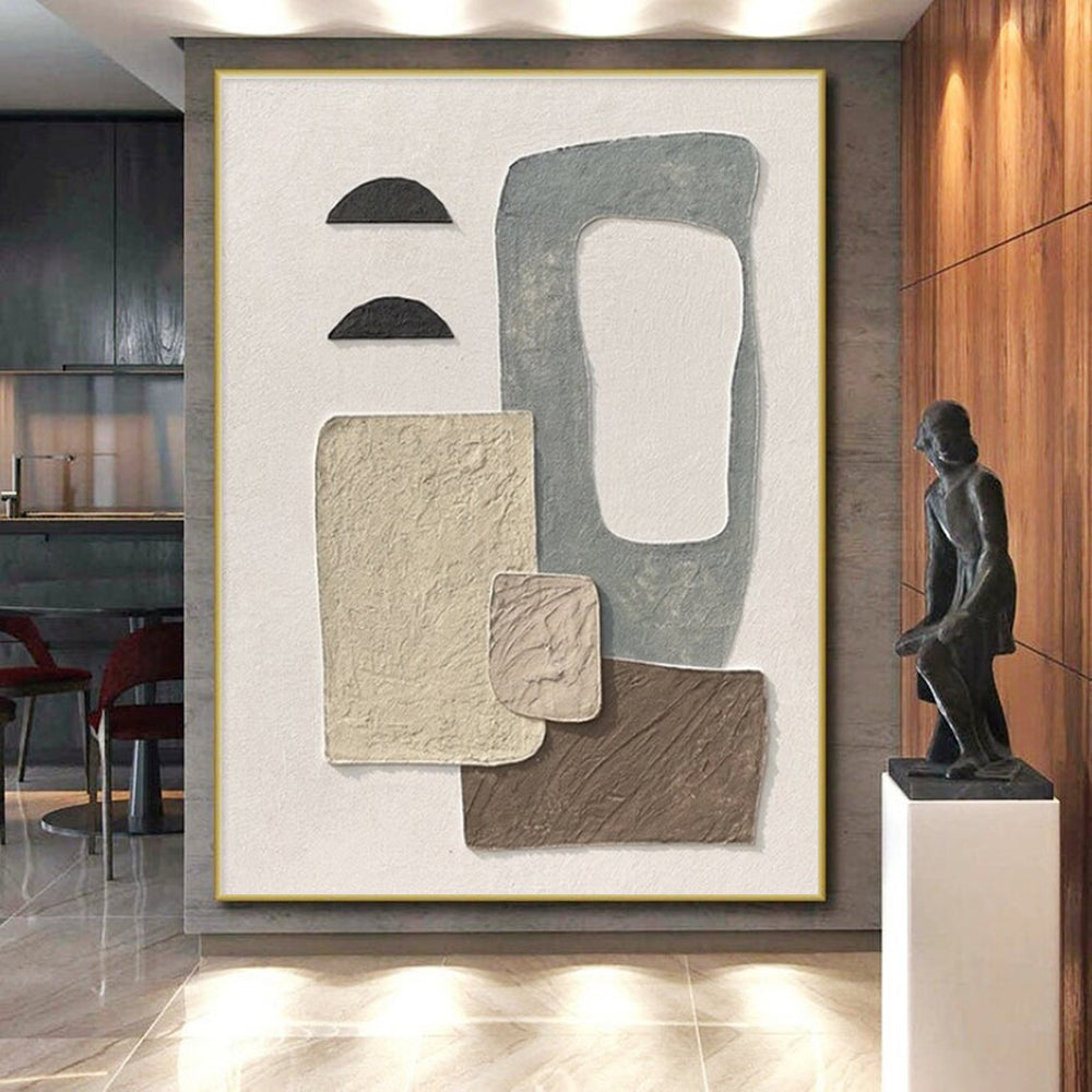 Hand-Painted Textured Neutral Shapes Abstract Art, Paintings For House HS556