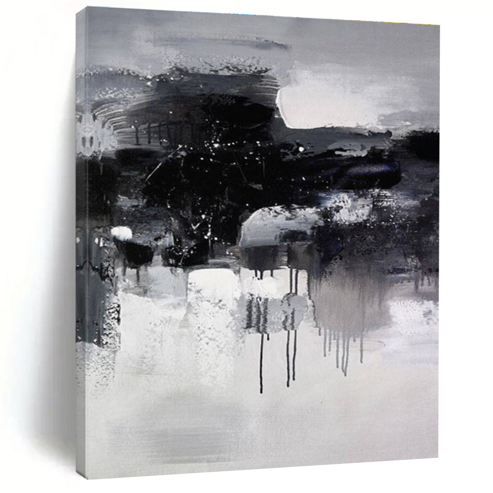 Handmade Art Black & White Textured Abstract, Minimalist Canvas Art HS428