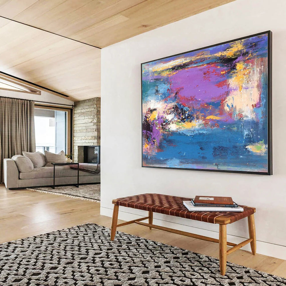 Huge Size Vibrant Purple and Blue Abstract Landscape Painting WB054