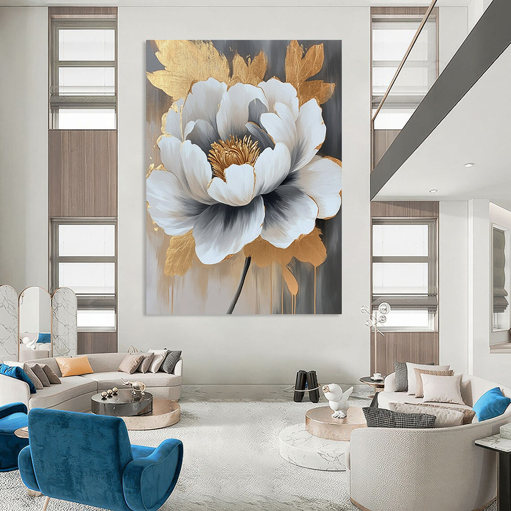 Gray, White, Gold Abstract Floral Art For Bedroom and Living Room WS435
