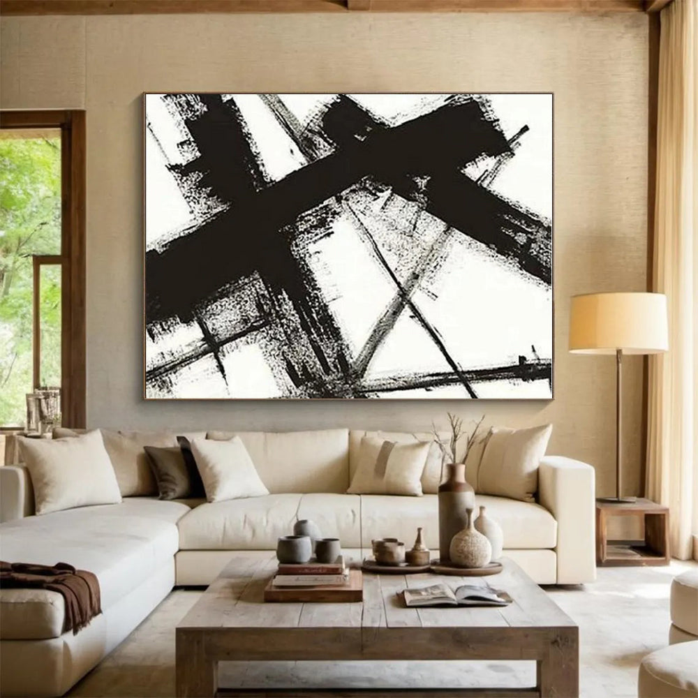 Black and White Geometric Abstract Painting HS567
