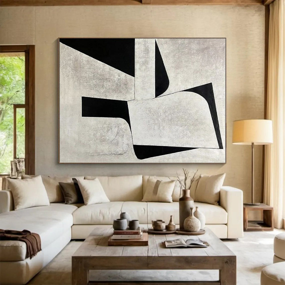 Minimalist Canvas Art Black and White Geometric Abstract Art, Modern Art Acrylic HS552