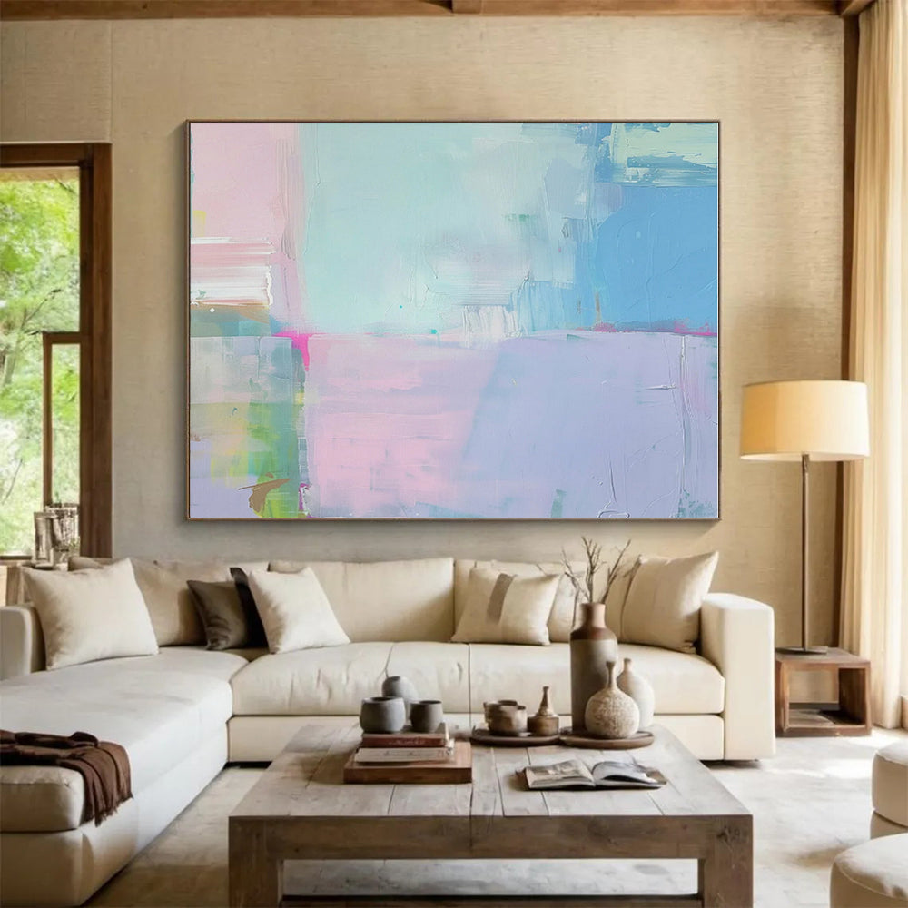Big Size Pastel Blue, Pink and Purple Abstract Minimalist Painting WB108