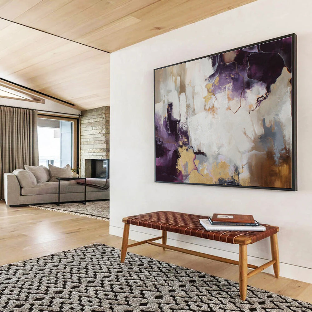 Purple, White, Gold Abstract Painting – Dynamic Acrylic Art WB045