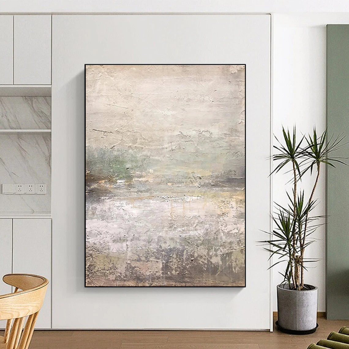 Hand Painted Art Beige & Gray Textured Abstract, Acrylic Modern Art Paintings HS315