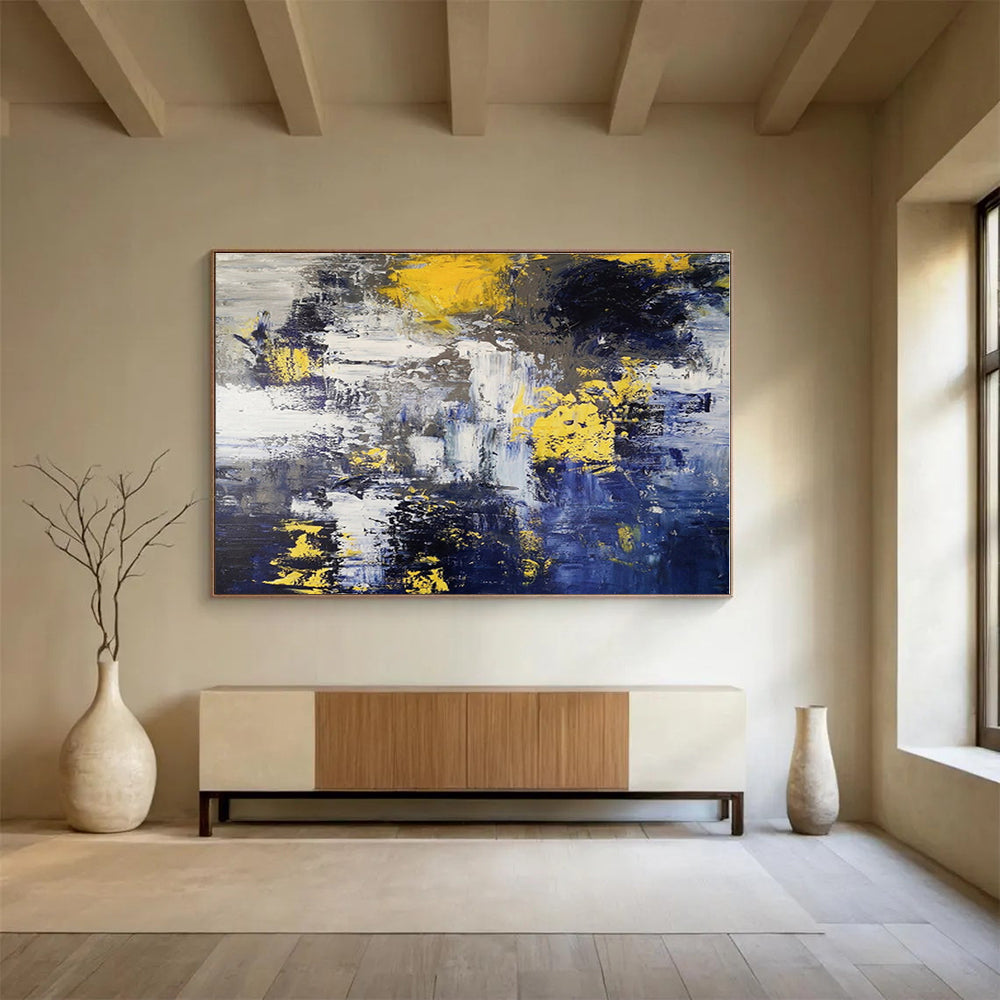 Huge Size Blue, Gray and Gold Abstract Textured Painting WB127