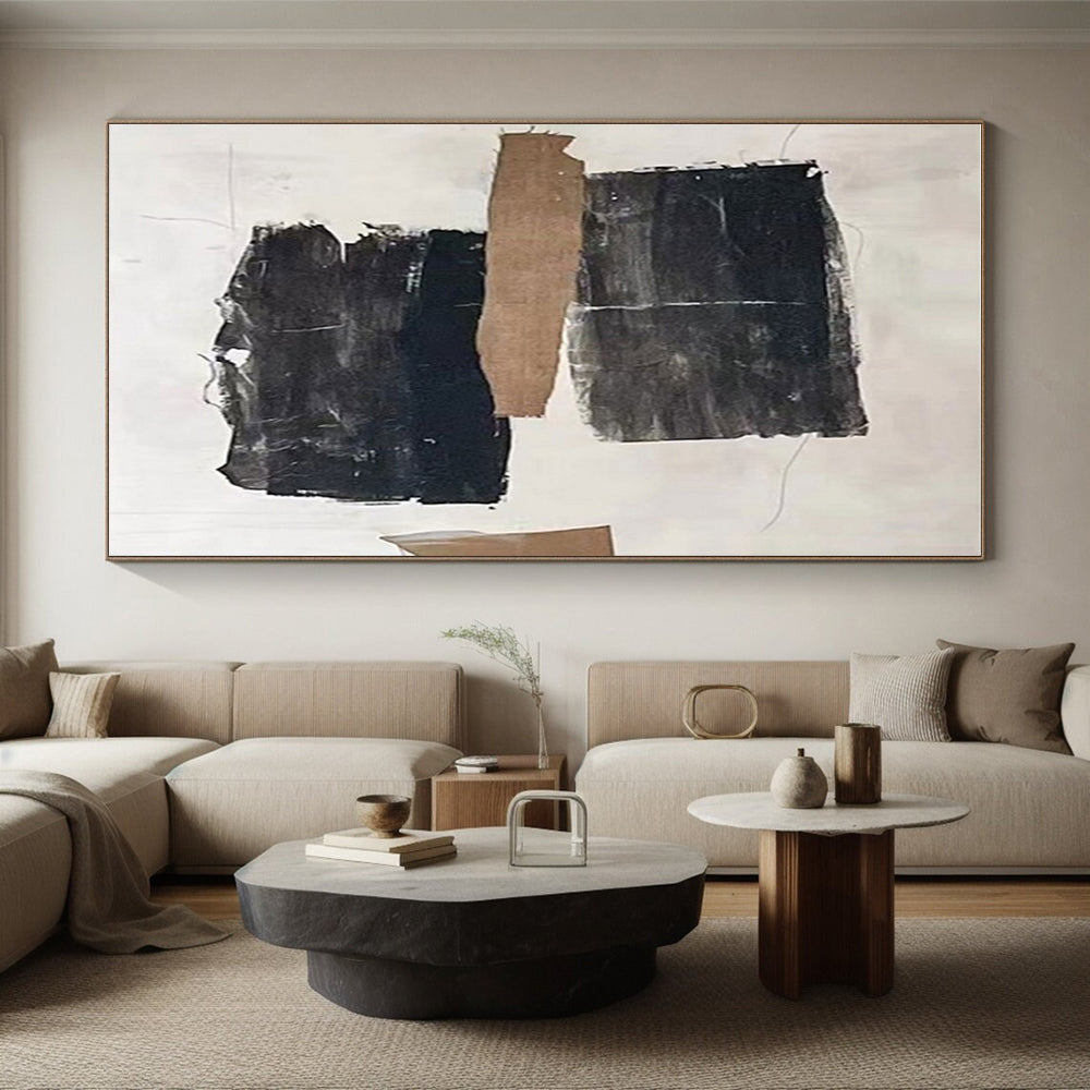 Handmade Art Black, Brown, and White Textured Abstract Art HS703