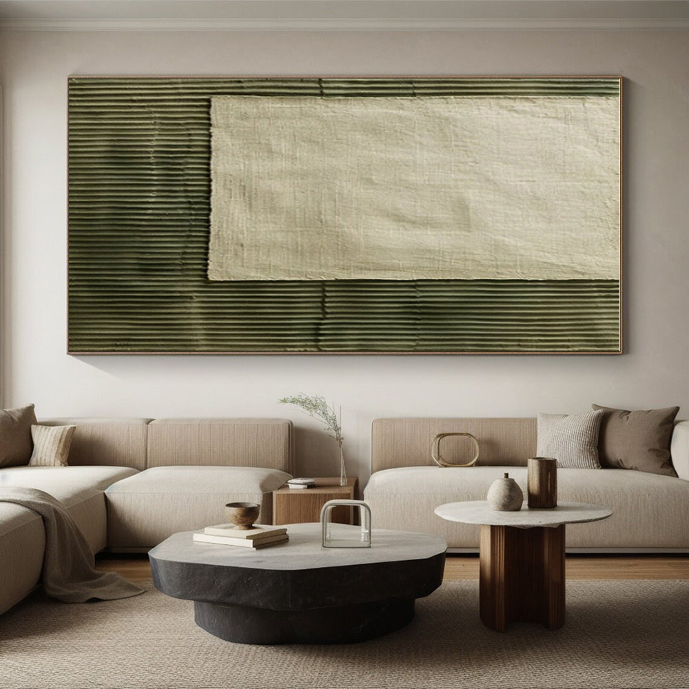 Hand Painted Art Green & Beige Textured Abstract, Acrylic Modern Art Paintings HS356