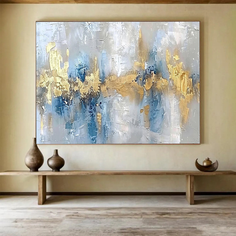 Huge Size Gray, Blue and Gold Abstract Textured Painting WB193