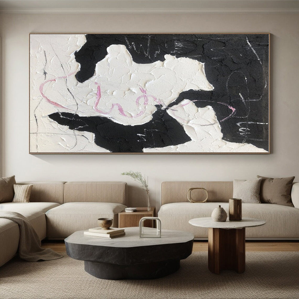 Unique Abstract Art Textured Black, White, and Pink Abstract Painting HS582
