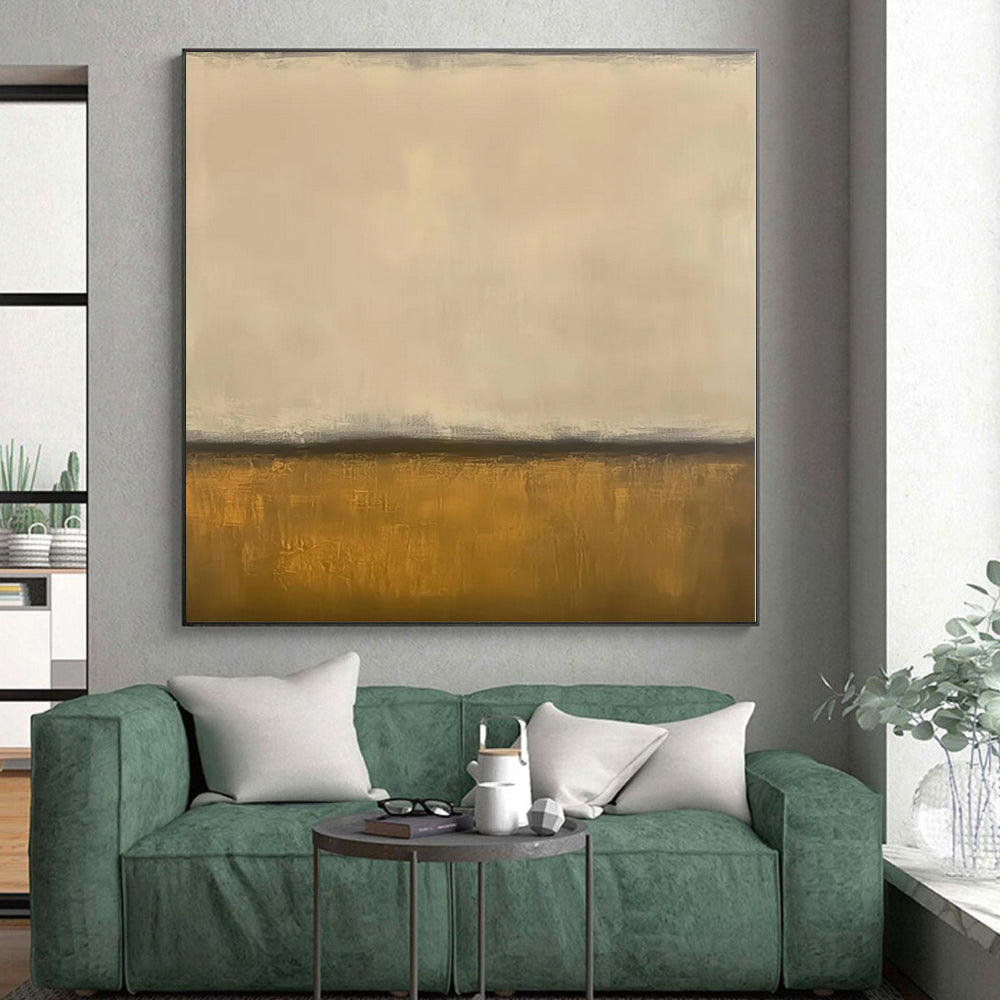 Hand-Painted Beige and Gold Abstract Minimalist Painting For Sale HS053