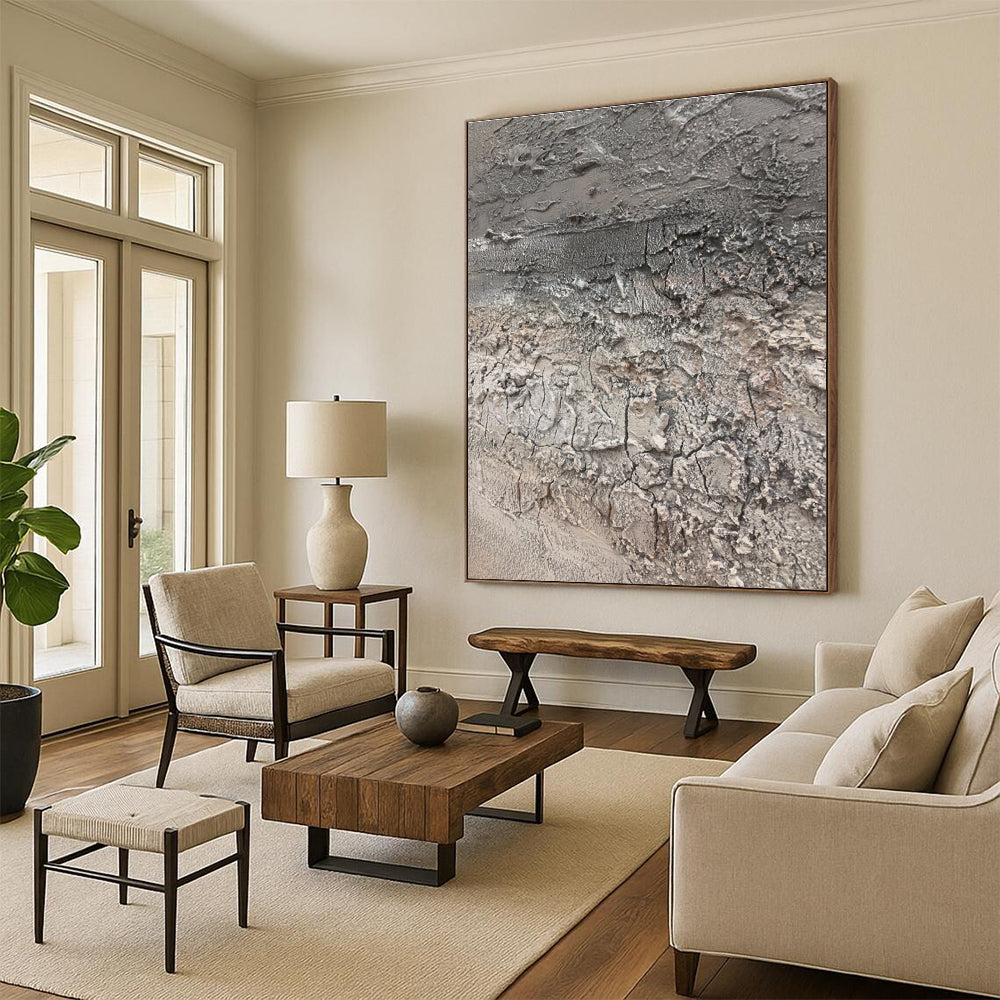 Unique Abstract Art Gray Textured Abstract, Large Contemporary Wall Art HS302