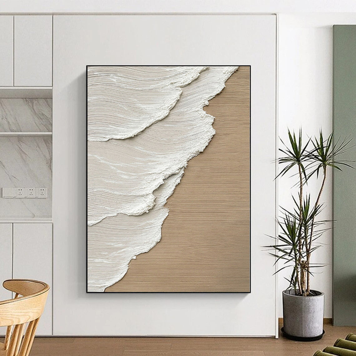 Beige, White Abstract Textured Art For Minimalist Living Room and Bedroom WS424